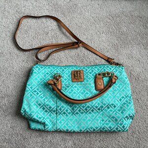 Tommy Hilfiger Turquoise Monogram Tote and Crossbody Bag, NWOT, 14in x 10in